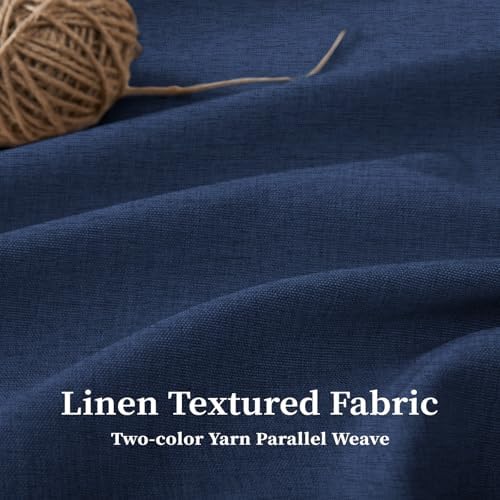 BTTN Boho Scalloped Linen Textured Cloth Shower Curtain, 72x84, Navy Blue