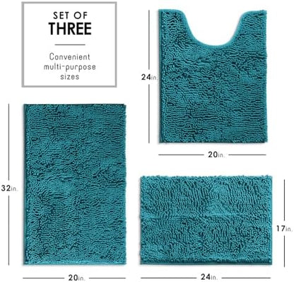 Hearth & Harbor Bathroom Rugs, Chenille Bath Mat - Machine Washable Bath Mats for Bathroom Non-Slip Backing Rubber, Quick Dry - Teal Blue Bath Rug, 17x24-20x32-20x24