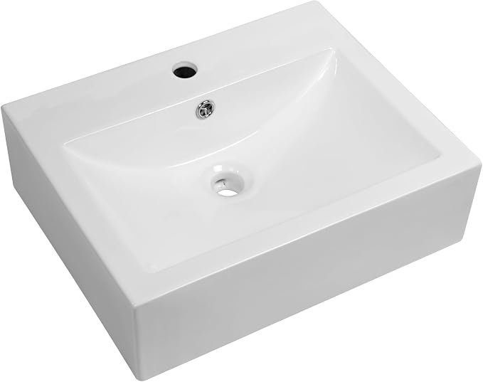 Wall Mount Vessel Sink - 21" x 16" Rectangle Wall Mounted Bathroom Sink White Wall Hung Porcelain Sink With Overflow Ceramic Basin Floating Lavatory Sink