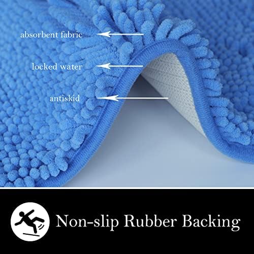 Bathroom Rugs Chenille Bath mat 2 Piece Set, Super Absorbent, Strong PVC Non Slip Backing, Bath mats for Bathroom, Plush Shaggy, Thick, Machine Washable, Bathtub, Toilet.(Snow Cyan)