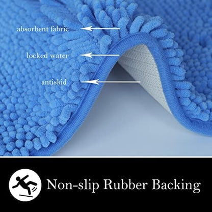 Bathroom Rugs Chenille Bath mat 2 Piece Set, Super Absorbent, Strong PVC Non Slip Backing, Bath mats for Bathroom, Plush Shaggy, Thick, Machine Washable, Bathtub, Toilet.(Snow Cyan)