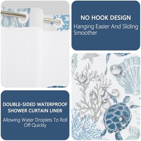 No Hook Shower Curtain with Snap-in Liner, 71 x 74 Inch