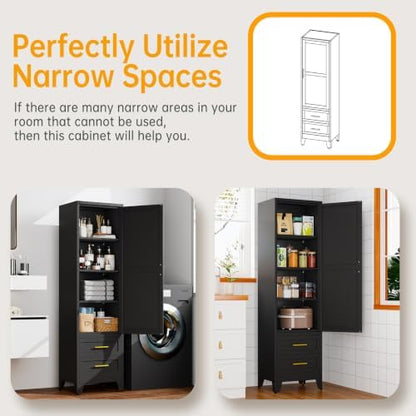 Ckzbx Tall Narrow Storage Cabinet, 66.93" H Tall Bathroom Cabinet Metal Pantry Cabinets with Drawers, 3 Adjustable Shelves, for Kitchen, Bathroom, Home Office, Living Room