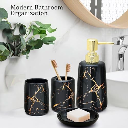 CERBIOR Bathroom Accessories Set,4 Pcs Ceramic Bathroom Accessory,Black
