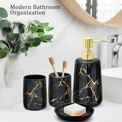 CERBIOR Bathroom Accessories Set,4 Pcs Ceramic Bathroom Accessory,Black