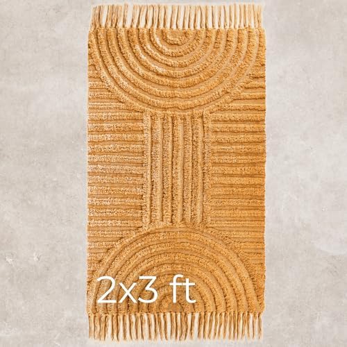KIBAGA Beautiful Boho Rug with Tassels for Bathroom - Soft 2x3 ft Cotton