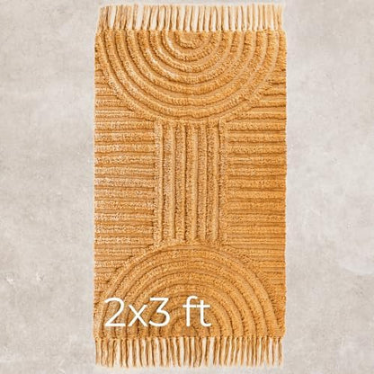 KIBAGA Beautiful Boho Rug with Tassels for Bathroom - Soft 2x3 ft Cotton