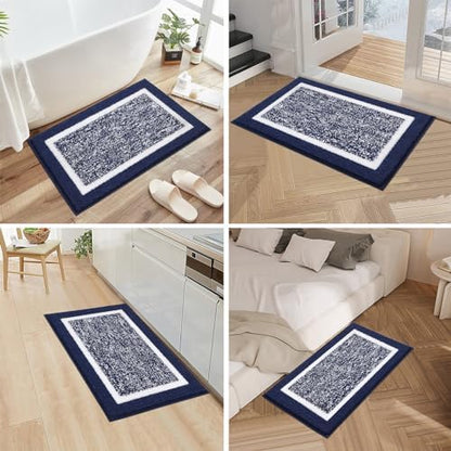 Pauwer 3 Piece Bathroom Rug Set, Non Slip Washable Bath Mat, Navy