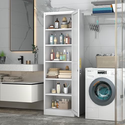 Ckzbx Metal Locker Tall Narrow Storage Cabinet, 67" H Locking Tool File Cabinets Snack Locker Organizer for School Classroom,Bedroom,Gym Home Office,Entryway and Hallway (20" W 1Door White)
