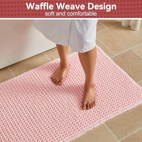 Triohero Waffle Bath Mat, Cute Bathroom Rugs, 20x30 Light Peachy Pink