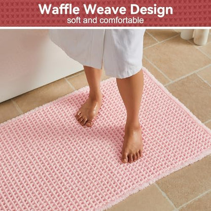 Triohero Waffle Runner Bath Mat - Long Bathroom Rugs Non Slip Washable, Ultra Soft Super Absorbent Quick Dry Boho Farmhouse Bathroom Decor, 24" x 72", Light Peachy Pink