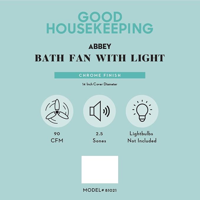 Good Housekeeping Abbey 81021 Decorative Bathroom Ventilation Exhaust Fan with Lighting, Medium, Chrome & Porcelain