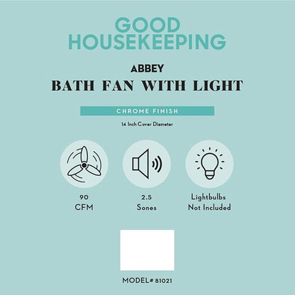 Good Housekeeping Abbey 81021 Decorative Bathroom Ventilation Exhaust Fan with Lighting, Medium, Chrome & Porcelain