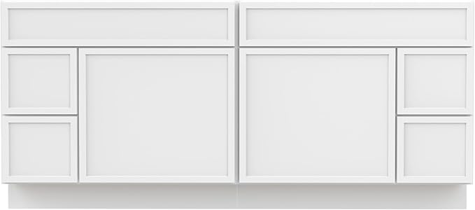 HomeBeyond 72 Inches Bathroom Vanity Base Cabinet Without Sink, Double Sink Top with Door & Soft Closing Drawers, Sturdy Floor Mounted Cabinet 2-Door 4-Drawer, White
