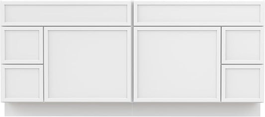 HomeBeyond 72 Inches Bathroom Vanity Base Cabinet Without Sink, Double Sink Top with Door & Soft Closing Drawers, Sturdy Floor Mounted Cabinet 2-Door 4-Drawer, White