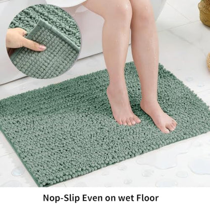 Disolla Sage Green Bathroom Rug 20x32 Inch - Luxury Chenille Bath Mat, Thick Shaggy Plush Absorbent Rug, Non-Slip Machine Washable Mats for Bathroom Floor & Decor
