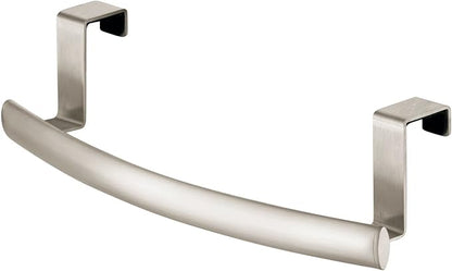 mDesign Steel Over Door Curved Towel Bar Storage, Hanger for Cabinet or Cupboard, Holder Rack for Kitchen, Bathroom - Holds Hand/Dish Towels, Washcloths - Spira Collection - Satin