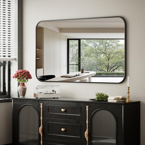 BEAUTYPEAK 32" x 40" Rectangular Wall Mounted Bathroom Mirror, Black