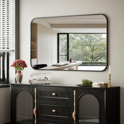 BEAUTYPEAK 32" x 40" Rectangular Wall Mounted Bathroom Mirror, Black