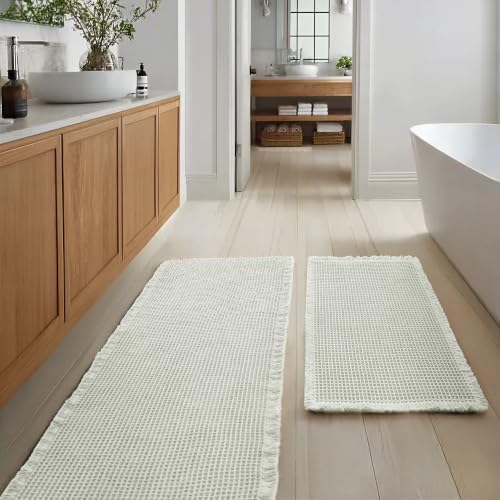 JIUZHEN Set of 2 Waffle Bath Mats Boho Bathroom Runner Rug 20"x32"+24"x60"