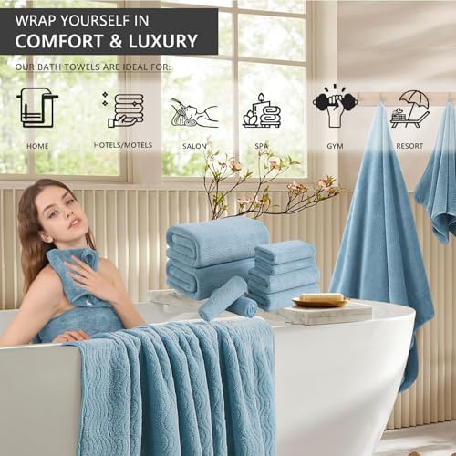 8 Piece Bath Towel Set |2 Oversized Large Bath Sheet,2 Hand Towels,4 Washcloths| Ultra Soft Bath Towel Set for Bathroom Hotel Gym Spa,Highly Absorbent Quick Dry Bathroom Towel Collections,Turquoise
