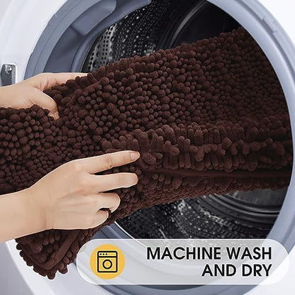 ACCUMTEK Upgrade Luxury Brown Bathroom Rug Mat 48"x17", Ultra Soft Thick Absorbent Bath Mats, Non Slip Chenille Toilet Mat for Bathroom, Bedroom, Kitchen, Shower, Tub