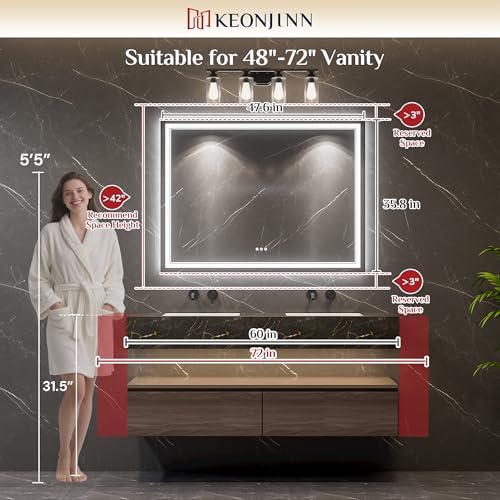 Keonjinn 48" x 36" Lighted Mirrors for Bathroom Wall with Bluetooth Speaker