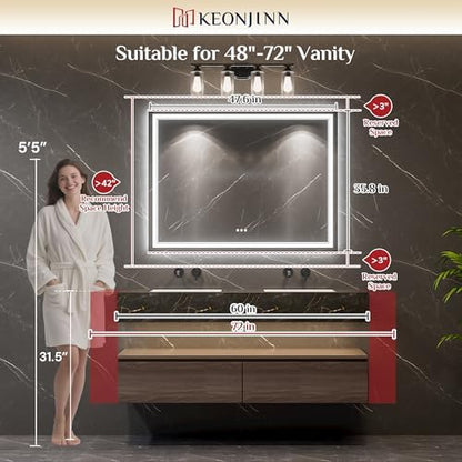 Keonjinn 48" x 36" Lighted Mirrors for Bathroom Wall with Bluetooth Speaker