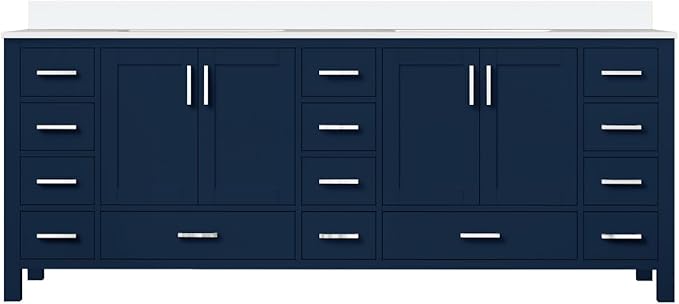 Jacques 84 in. W x 22 in. D Navy Blue Double Bath Vanity and White Quartz Top