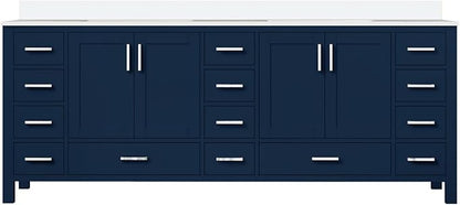 Jacques 84 in. W x 22 in. D Navy Blue Double Bath Vanity and White Quartz Top