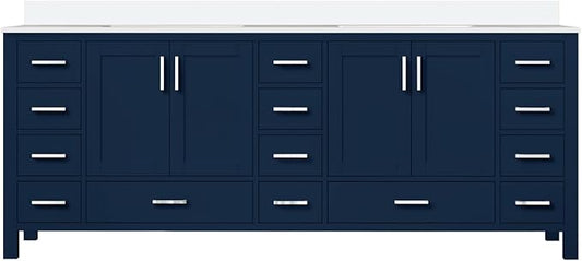 Jacques 84 in. W x 22 in. D Navy Blue Double Bath Vanity and White Quartz Top