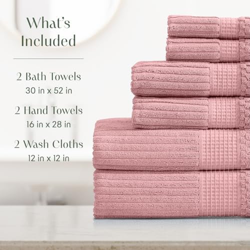 Springtree Home 100% Cotton Bath Towel Set | 6-Piece Set | Textured | Rose