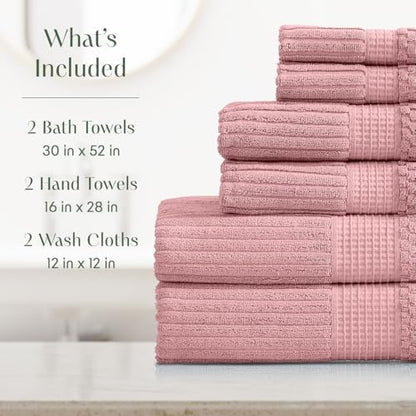 Springtree Home 100% Cotton Bath Towel Set | 6-Piece Set | Textured | Rose