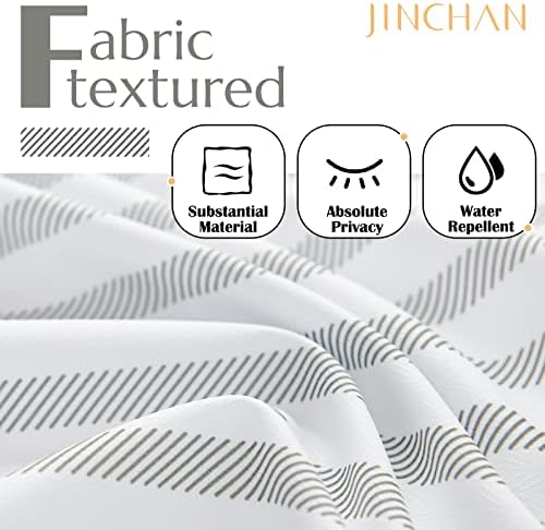 jinchan Grey and White Striped Shower Curtain Modern Zig Zag Waterproof Fabric Shower Curtains for Bathroom with 12 Hooks Machine Washable 70x72 inches