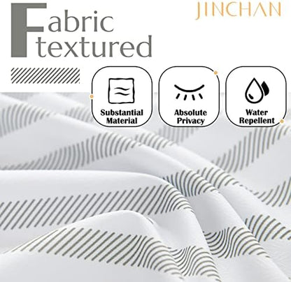 jinchan Grey and White Striped Shower Curtain Modern Zig Zag Waterproof Fabric Shower Curtains for Bathroom with 12 Hooks Machine Washable 70x72 inches