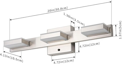 mirrea 20" 3 Light 3CCT LED Brushed Nickel Bathroom Vanity Light Fixture | Over Mirror,3000K/4000K/5000K ,Dimmable,Light Fixtures for Mirror,Rust-resistant,Moisture-resistant,Acrylic shade