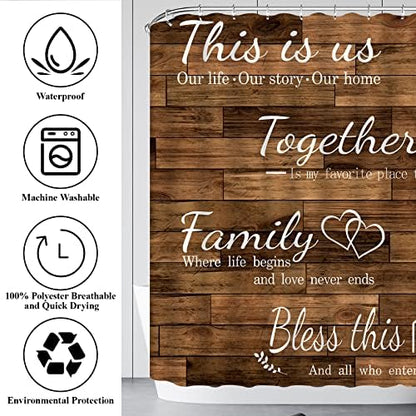 4Pcs Family Shower Curtain Sets with Non-Slip Rugs