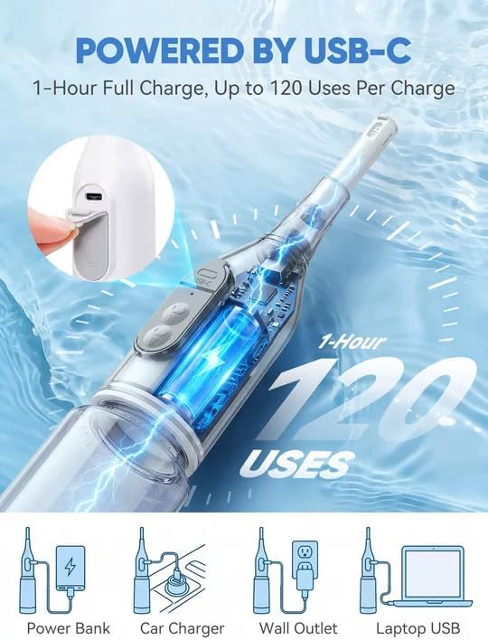 Portable Bidet for Travel – Electric Peri Bottle with Dual Spray Modes, 360° Nozzle, Water Bottle Adapter, USB Rechargeable, Waterproof, Travel Bidet for Postpartum & Personal Hygiene (White)