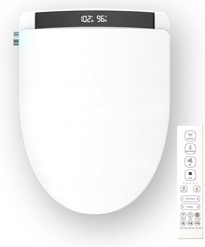 Electric Heated Bidet Toilet Seat with Auto Open/Close，Heated Toilet Seat, Instant Warm Water, Warm Air Dryer, Rear & Feminine with Oscillating Cleansing,LED Display,Remote Control,Elongated