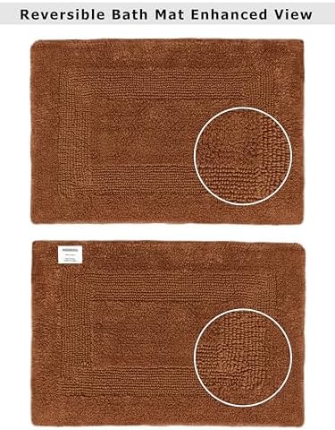 COTTON CRAFT 2 Pack Reversible Bath Mat - Soft Plush Bath Rug -17x24- Mocha