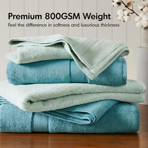 Madison Park 800GSM 100% Cotton Bathroom Bath Towel Set of 8, Seafoam
