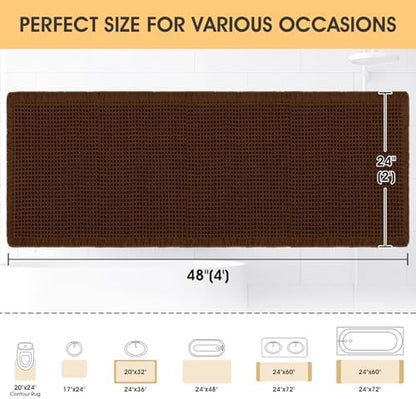 IM HOME Waffle Bath Mat Brown 4'x2', Boho Woven Modern Bath Mat Rugs, Absorbent Non Slip Bathroom Rugs, Soft Washable Bath Rugs with Tassels for Bathroom, Bedroom, Kitchen, Shower, Tub