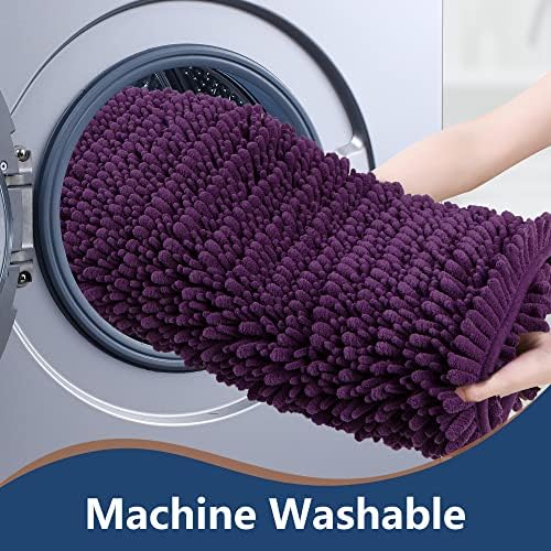 Luxury Chenille Plum Bathroom Rugs Sets 2 Piece, Thickened Hot Melt Rubber Bottom Bath Mats for Bathroom Non Slip,Bath Rugs Quick Dry Machine Washable for Shower Mat (47"x17"+17"x24")