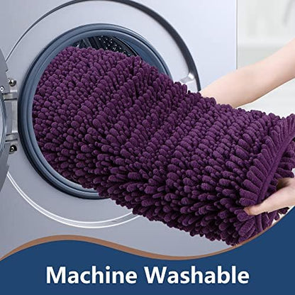 Luxury Chenille Plum Bathroom Rugs Sets 2 Piece, Thickened Hot Melt Rubber Bottom Bath Mats for Bathroom Non Slip,Bath Rugs Quick Dry Machine Washable for Shower Mat (47"x17"+17"x24")
