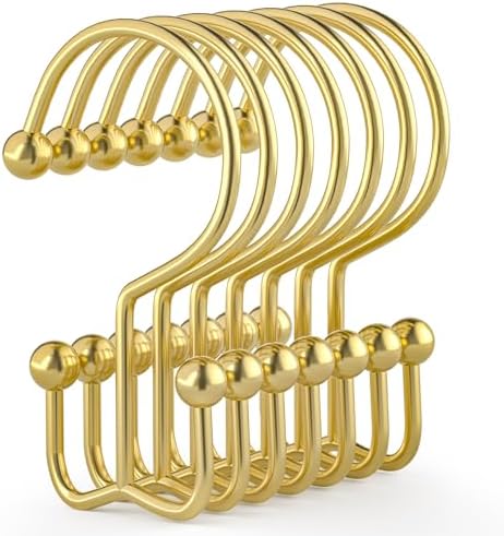 24 Pcs Shower Curtain Hooks, Goowin Shower Curtain Rings, Durable Gold Shower Curtain Hooks, Double Glide Shower Curtain Rings Rust Proof, Simple Shower Hooks for Shower Curtain & Liner, Gold