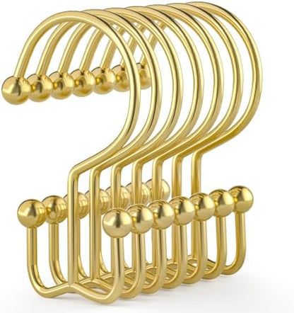 24 Pcs Shower Curtain Hooks, Goowin Shower Curtain Rings, Durable Gold Shower Curtain Hooks, Double Glide Shower Curtain Rings Rust Proof, Simple Shower Hooks for Shower Curtain & Liner, Gold