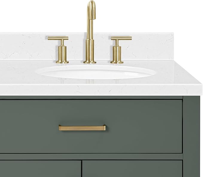 ARIEL Hepburn 66 Inch Double Oval Sink Bathroom Vanity with Carrara White Quartz Countertop 1.5 Inch in Vintage Green