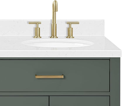 ARIEL Hepburn 66 Inch Double Oval Sink Bathroom Vanity with Carrara White Quartz Countertop 1.5 Inch in Vintage Green