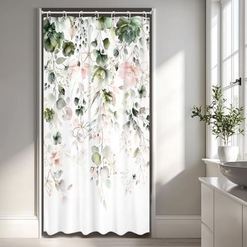 Small Stall Floral Spring Gold Eucalyptus Bathroom Shower Curtain Set