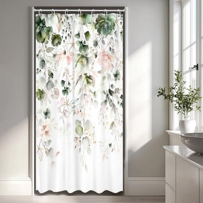 Small Stall Floral Spring Gold Eucalyptus Bathroom Shower Curtain Set